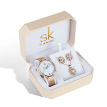 Load image into Gallery viewer, Shengke Rose Gold Watches Women Set Luxury Crystal Earrings Necklace Watches Set 2019 SK Ladies Quartz Watch Gifts For Women