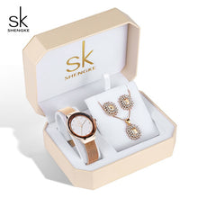 Load image into Gallery viewer, Shengke Rose Gold Watches Women Set Luxury Crystal Earrings Necklace Watches Set 2019 SK Ladies Quartz Watch Gifts For Women