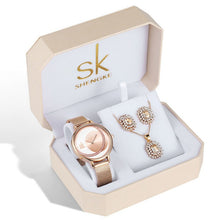 Load image into Gallery viewer, Shengke Rose Gold Watches Women Set Luxury Crystal Earrings Necklace Watches Set 2019 SK Ladies Quartz Watch Gifts For Women