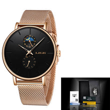 Load image into Gallery viewer, LIGE Womens Watches Top Brand Luxury Waterproof Watch Fashion Ladies Stainless Steel Ultra-Thin Casual Wrist Watch Quartz Clock