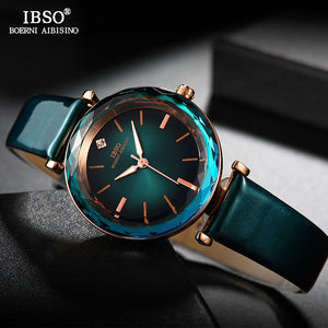 IBSO Brand Luxury Women Crystal Watches Fashion Cut Glass Design Wrist Watch For Female Leather Quartz Watch Montre Femme