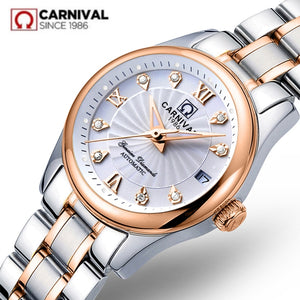 Carnival switzerland sapphire mechanical women watch luxury brand genuine leather waterproof watches women reloj bayan kol saati