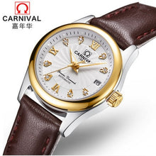 Load image into Gallery viewer, Carnival switzerland sapphire mechanical women watch luxury brand genuine leather waterproof watches women reloj bayan kol saati