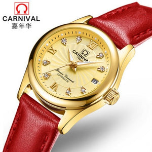 Carnival switzerland sapphire mechanical women watch luxury brand genuine leather waterproof watches women reloj bayan kol saati