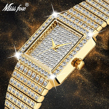 Load image into Gallery viewer, MISSFOX Diamond Watch For Women Luxury Brand Ladies Gold Square Watch Minimalist Analog Quartz Movt Unique Female Iced Out Watch