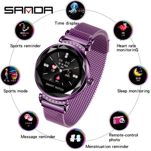 SANDA H2 Women Physiological Period Prediction Smart Dress Wristwatches Blood Pressure Call Reminder Heart Rate Monitor Calorie