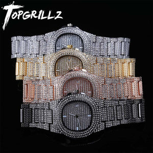 TOPGRILLZ Brand Iced Out Diamond Watch Quartz Gold HIP HOP Watches With Micropave CZ Stainless Steel Watch Clock relogio