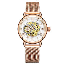 Load image into Gallery viewer, Fashion Luxury Watch women Love pattern Automatic Mechanical Watches Full Stainless steel Rose Gold Mesh Belt Ladies Wrist Watch