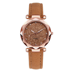 Ladies Watch Top Brand Women Watch Rhinestone Starry Sky Watches Leather Quartz Wristwatch Female Clock Reloj Mujer Kol Saati *E