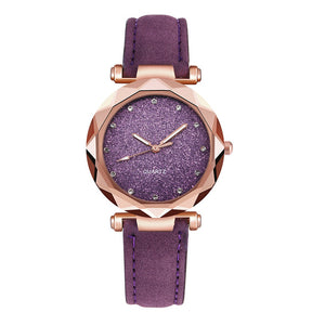 Ladies Watch Top Brand Women Watch Rhinestone Starry Sky Watches Leather Quartz Wristwatch Female Clock Reloj Mujer Kol Saati *E