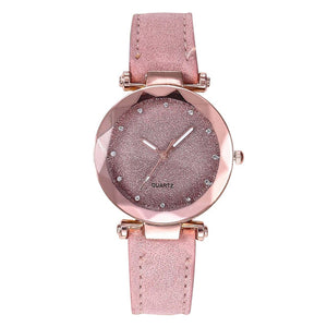 Ladies Watch Top Brand Women Watch Rhinestone Starry Sky Watches Leather Quartz Wristwatch Female Clock Reloj Mujer Kol Saati *E