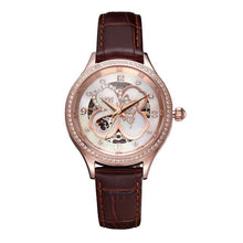 Load image into Gallery viewer, PB Brand Leather Luxury Crystal Mechanical Women Watches Four-leaf Clover Waterproof Silver&amp;Rose Gold Automatic Relojes Mujer