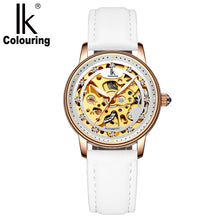 Load image into Gallery viewer, IK Colouring Reloj Mujer 2019 Rose Gold Skeleton Automatic Mechanical Luxury Crystal Wrist Watch Leather Strap Women Wristwatch