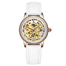 Load image into Gallery viewer, IK Colouring Reloj Mujer 2019 Rose Gold Skeleton Automatic Mechanical Luxury Crystal Wrist Watch Leather Strap Women Wristwatch