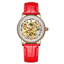 Load image into Gallery viewer, IK Colouring Reloj Mujer 2019 Rose Gold Skeleton Automatic Mechanical Luxury Crystal Wrist Watch Leather Strap Women Wristwatch