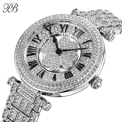 Princess Butterfly Women Luxury Brand Watch Four-leaf Clover Wristwatch Crystal Silver Rotatable Reloj Mujer Waterproof Quartz