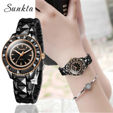 Load image into Gallery viewer, SUNKTA All black Ceramic Women Watches Ladies Fashion Simple Quartz Watch Women Top Brand Luxury Female Clock Relogio Feminino