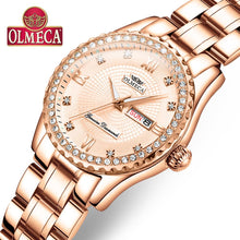 Load image into Gallery viewer, OLMECA Women Watches Luxury Elegant Rose Gold Dial Diamonds   Fashion Casual Quartz Dress Wristwatches Lady Gift