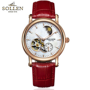 watch women Mechanical watch 401 SOLLEN brand day and night hollow visual movement Fashion business lady wristwatch 401