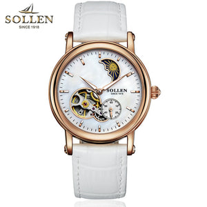 watch women Mechanical watch 401 SOLLEN brand day and night hollow visual movement Fashion business lady wristwatch 401