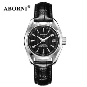 ABORNI Women Automatic Mechanical Watches Classic WristWatch Business Fashion Leather Steel Strap Ladies Wrist Watch Reloj Mujer