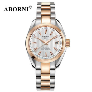 ABORNI Women Automatic Mechanical Watches Classic WristWatch Business Fashion Leather Steel Strap Ladies Wrist Watch Reloj Mujer