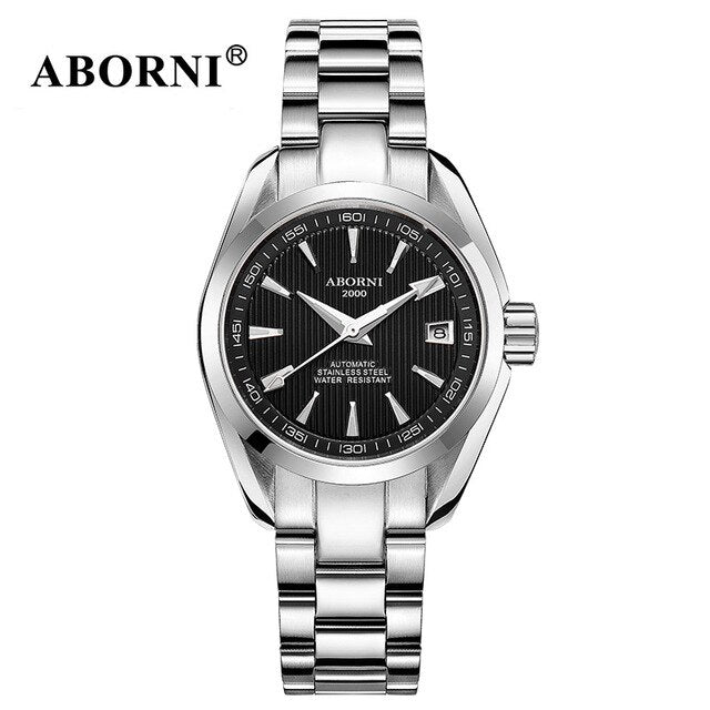 ABORNI Women Automatic Mechanical Watches Classic WristWatch Business Fashion Leather Steel Strap Ladies Wrist Watch Reloj Mujer