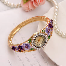 Load image into Gallery viewer, MINHIN Brand Luxury Bangle Watch Ladies Crystal Flower Bracelet Women Lovely Gift Dress Quartz Watch Gold Plated Wristwatch