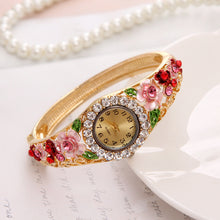 Load image into Gallery viewer, MINHIN Brand Luxury Bangle Watch Ladies Crystal Flower Bracelet Women Lovely Gift Dress Quartz Watch Gold Plated Wristwatch