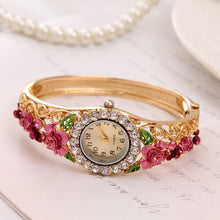Load image into Gallery viewer, MINHIN Brand Luxury Bangle Watch Ladies Crystal Flower Bracelet Women Lovely Gift Dress Quartz Watch Gold Plated Wristwatch