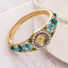 Load image into Gallery viewer, MINHIN Brand Luxury Bangle Watch Ladies Crystal Flower Bracelet Women Lovely Gift Dress Quartz Watch Gold Plated Wristwatch