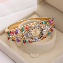 Load image into Gallery viewer, MINHIN Brand Luxury Bangle Watch Ladies Crystal Flower Bracelet Women Lovely Gift Dress Quartz Watch Gold Plated Wristwatch
