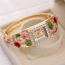 Load image into Gallery viewer, MINHIN Brand Luxury Bangle Watch Ladies Crystal Flower Bracelet Women Lovely Gift Dress Quartz Watch Gold Plated Wristwatch