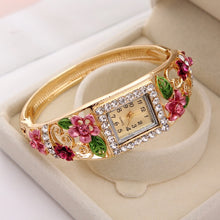Load image into Gallery viewer, MINHIN Brand Luxury Bangle Watch Ladies Crystal Flower Bracelet Women Lovely Gift Dress Quartz Watch Gold Plated Wristwatch