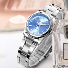 Load image into Gallery viewer, Women&#39;s Stainless Steel Small Watch Luxury Brand Quartz Ladies Dress Silver Blue Watch For Women Casual Waterproof Wristwatches