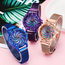 Load image into Gallery viewer, 360 Degree Rotation Women Mesh Magnet Buckle windmill Watch Luxury Fashion Ladies Gold watches Quartz Watch Relogio Feminino