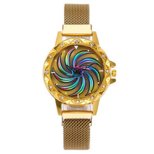 Load image into Gallery viewer, 360 Degree Rotation Women Mesh Magnet Buckle windmill Watch Luxury Fashion Ladies Gold watches Quartz Watch Relogio Feminino
