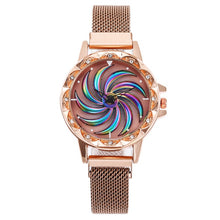 Load image into Gallery viewer, 360 Degree Rotation Women Mesh Magnet Buckle windmill Watch Luxury Fashion Ladies Gold watches Quartz Watch Relogio Feminino