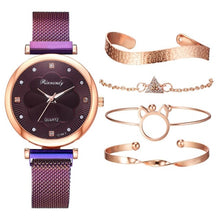 Load image into Gallery viewer, Fashion 5pcs Set Women Watches Luxury Magnet Buckle Flower Rhinestone Watch Ladies Quartz Wrist Watch Bracelet Set Reloj Mujer