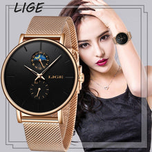 Load image into Gallery viewer, LIGE Womens Watches Top Brand Luxury Waterproof Watch Fashion Ladies Stainless Steel Ultra-Thin Casual Wrist Watch Quartz Clock