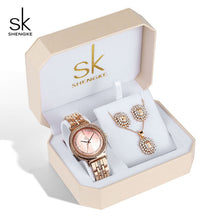 Load image into Gallery viewer, Shengke Rose Gold Watches Women Set Luxury Crystal Earrings Necklace Watches Set 2019 SK Ladies Quartz Watch Gifts For Women