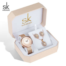 Load image into Gallery viewer, Shengke Rose Gold Watches Women Set Luxury Crystal Earrings Necklace Watches Set 2019 SK Ladies Quartz Watch Gifts For Women