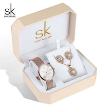Load image into Gallery viewer, Shengke Rose Gold Watches Women Set Luxury Crystal Earrings Necklace Watches Set 2019 SK Ladies Quartz Watch Gifts For Women
