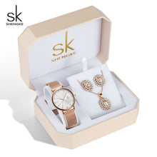 Load image into Gallery viewer, Shengke Rose Gold Watches Women Set Luxury Crystal Earrings Necklace Watches Set 2019 SK Ladies Quartz Watch Gifts For Women