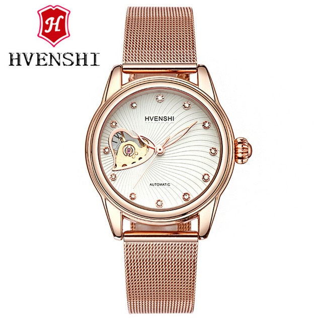 HVENSHI Watch women Automatic Waterproof Top Brand Mechanical Watches Full Stainless steel Rose Gold Clocks Elegant Ladies Watch