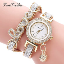 Load image into Gallery viewer, FanTeeDa Top Brand Women Bracelet Watches Ladies Love Leather Strap Rhinestone Quartz Wrist Watch Luxury Fashion Quartz Watch