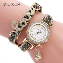 Load image into Gallery viewer, FanTeeDa Top Brand Women Bracelet Watches Ladies Love Leather Strap Rhinestone Quartz Wrist Watch Luxury Fashion Quartz Watch