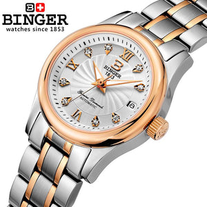 Switzerland BINGER Women's watches luxury18K gold Mechanical Wristwatches full stainless steel Waterproof Wristwatches B-603L-5