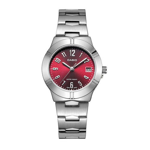 Casio watch rose red small plate steel band quartz ladies watch LTP-1241D-4A2