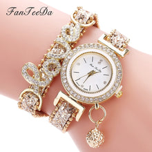 Load image into Gallery viewer, FanTeeDa Top Brand Women Bracelet Watches Ladies Love Leather Strap Rhinestone Quartz Wrist Watch Luxury Fashion Quartz Watch